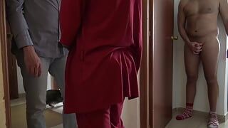 horny amateur wife seduces 18 year old delivery boy in front of cuckold husband