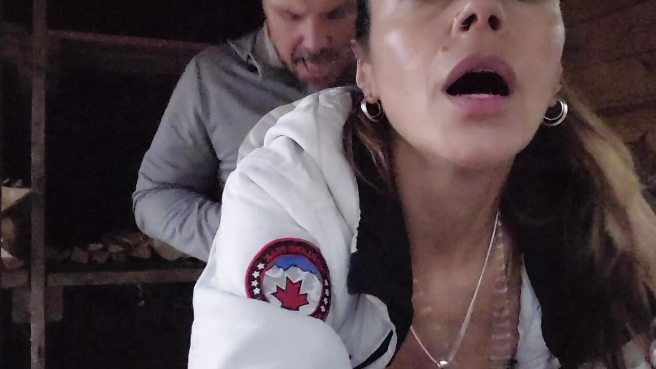 Fucking my wife outside while she is chopping fire wood